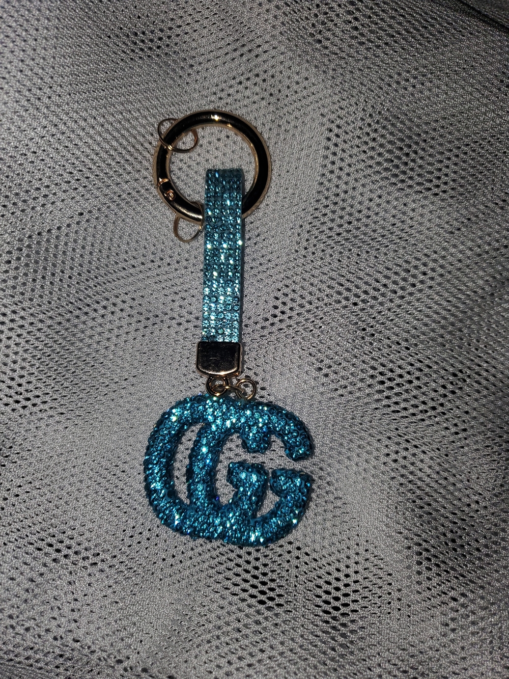 Gucci Blue Crystal GG Keychain Wristlet